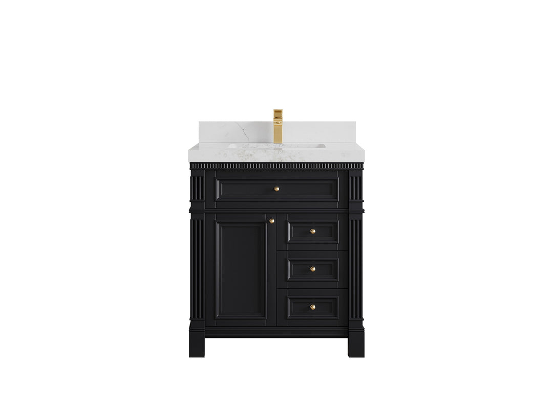 Paris 30 in. W x 22 in. D Single Sink Bathroom Vanity in Black  with 2 in Calacatta Nuvo Quartz Countertop