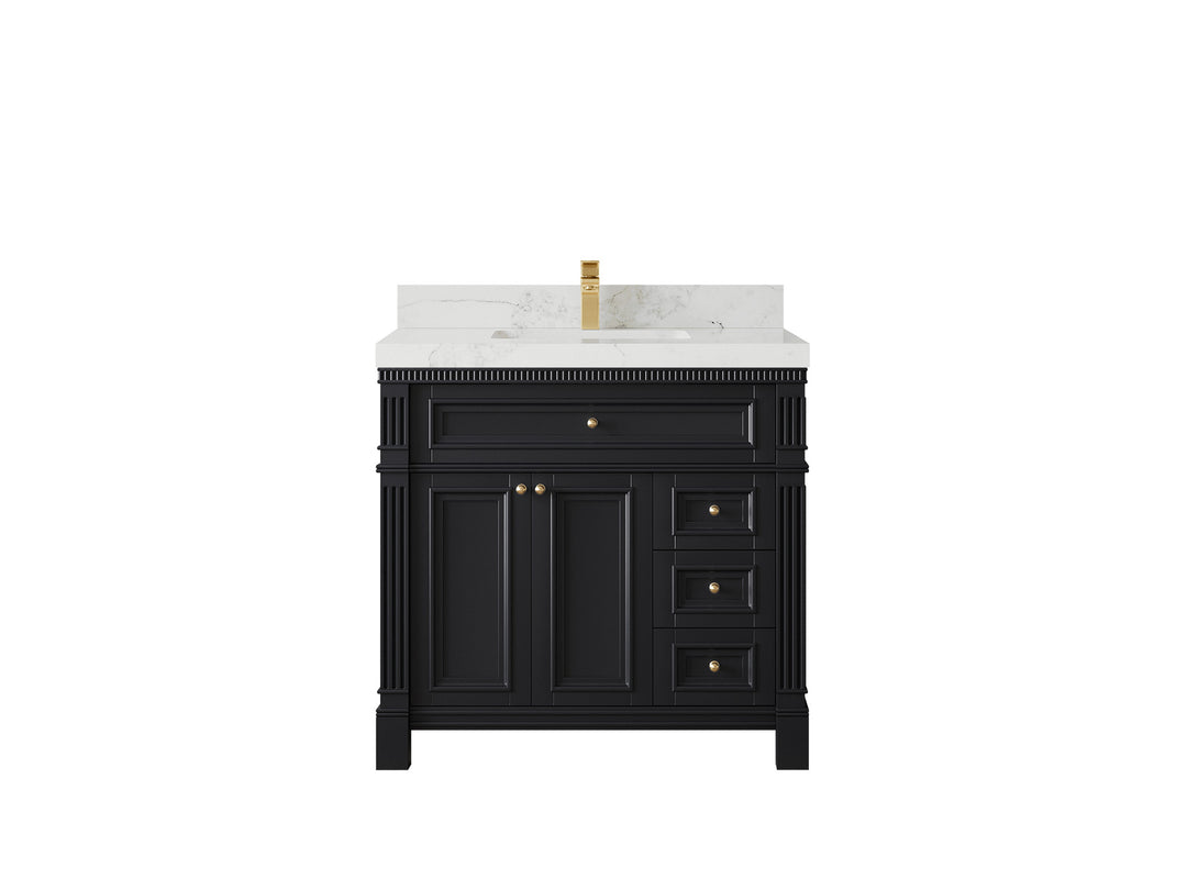 Paris 36 in. W x 22 in. D Center Sink Bathroom Vanity in Black with 2 in Calacatta Nuvo Quartz Countertop