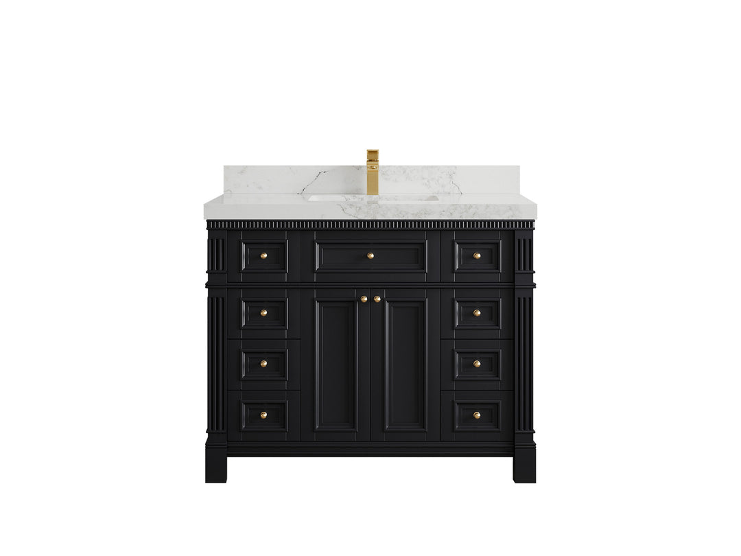 Paris 42 in. W x 22 in. D Single Sink Bathroom Vanity in Black with 2 in Calacatta Nuvo Quartz Countertop