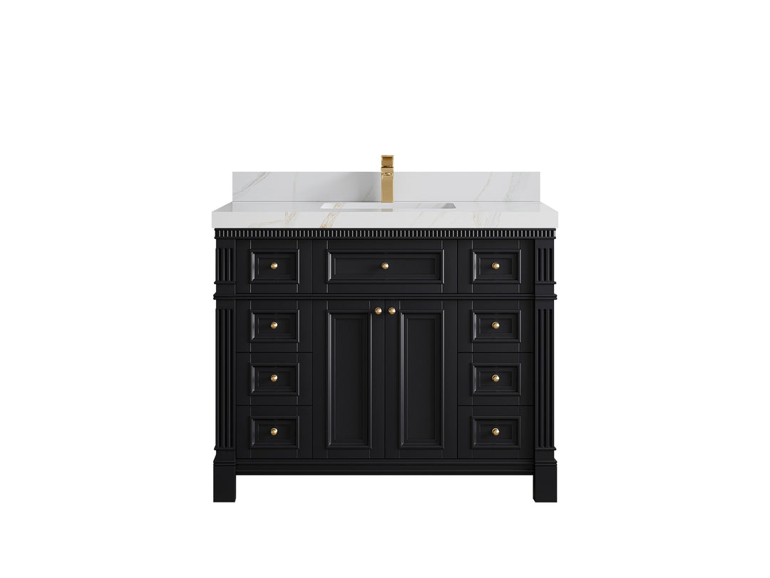 Paris 42 in. W x 22 in. D  Single  Sink Bathroom Vanity in Black with 2 in Calacatta Sienna Quartz Countertop