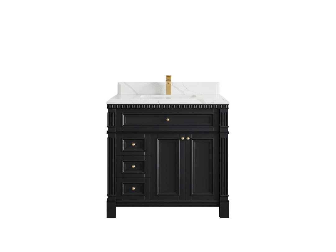 Paris 36 in. W x 22 in. D Center Sink Bathroom Vanity in Black with 1.5 in Calacatta Laza Quartz Countertop