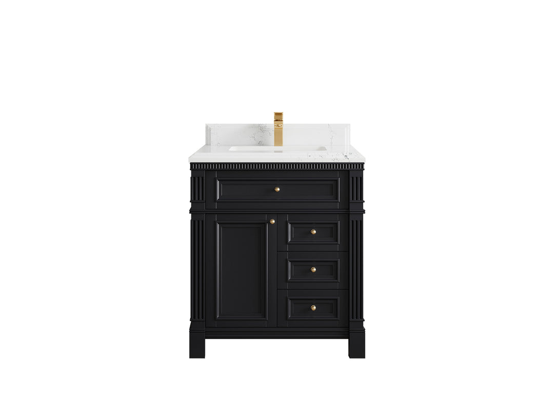 Paris 30 in. W x 22 in. D Single Sink Bathroom Vanity in Black  with 1.5 in Empira White Quartz Countertop