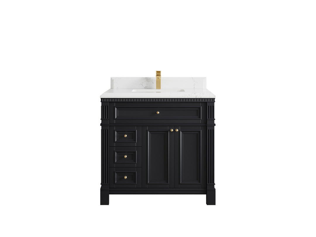 Paris 36 in. W x 22 in. D Center Sink Bathroom Vanity in Black with 1.5 in Empira White Quartz Countertop