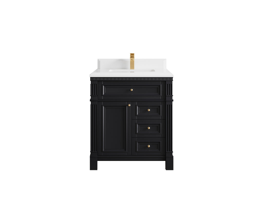 Paris 30 in. W x 22 in. D Single Sink Bathroom Vanity in Black  with 1.5 in White Quartz Countertop