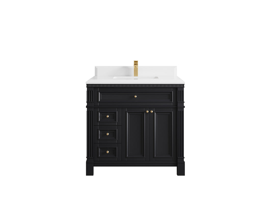 Paris 36 in. W x 22 in. D Center Sink Bathroom Vanity in Black with 1.5 in White Quartz Countertop