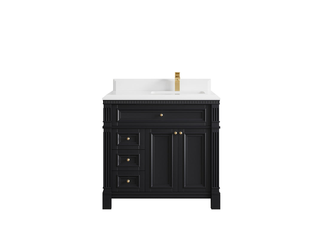 Paris 36 in. W x 22 in. D Right  Offset Sink Bathroom Vanity in Black   with 1.5 in White Quartz Countertop
