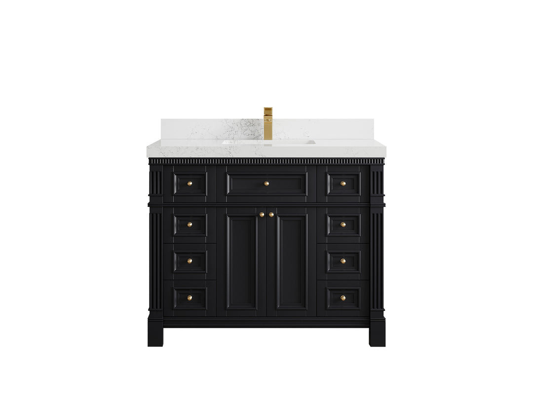 Paris 42 in. W x 22 in. D Single Sink Bathroom Vanity in Black with 2 in Empira White Quartz Countertop