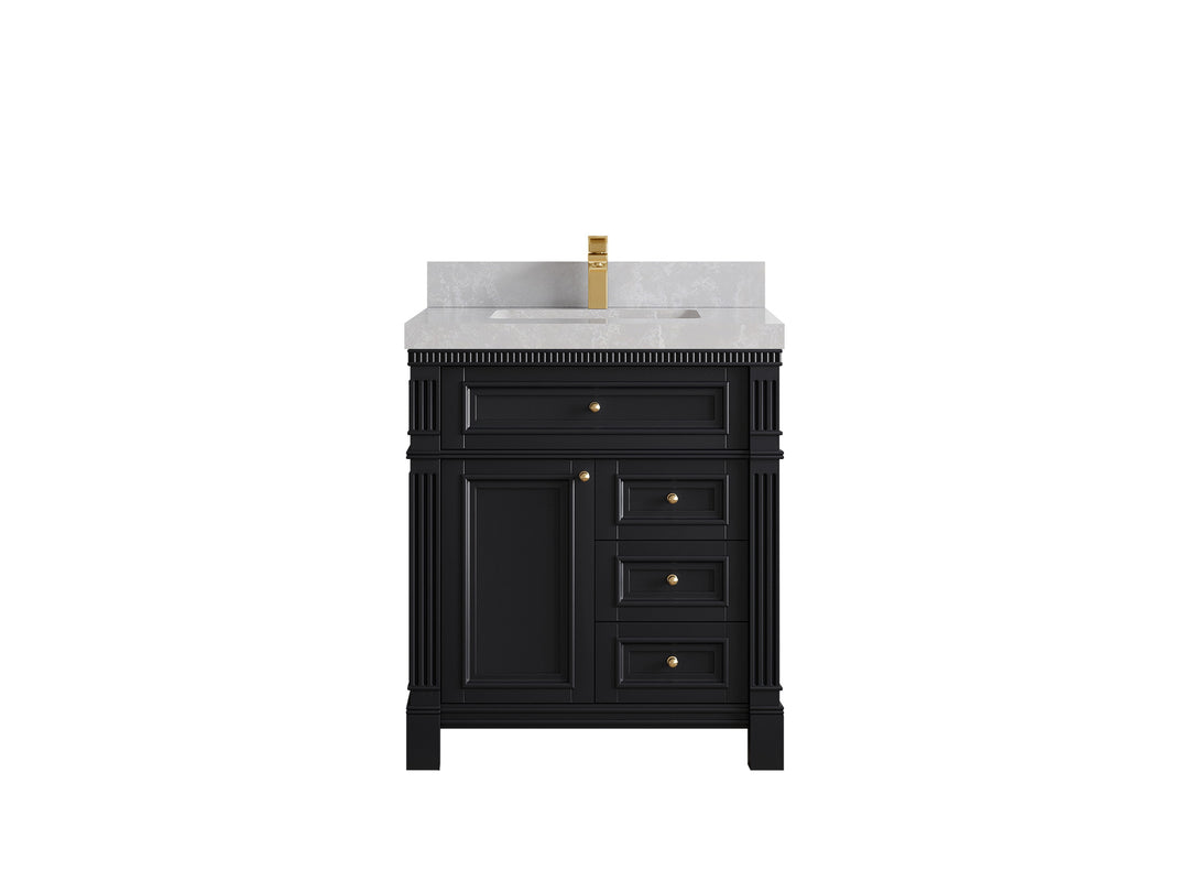 Paris 30 in. W x 22 in. D Single Sink Bathroom Vanity in Black  with 2 in Pearl Light Gray Quartz Countertop