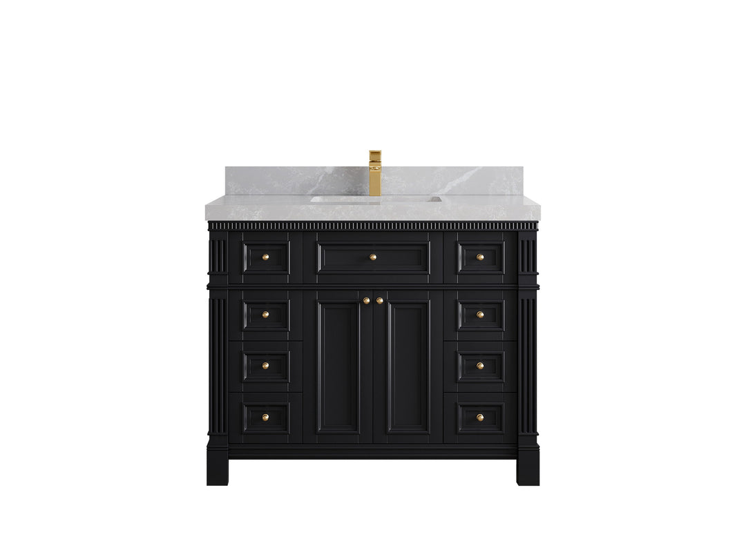 Paris 42 in. W x 22 in. D Single Sink Bathroom Vanity in Black with 2 in Pearl Light Gray Quartz Countertop