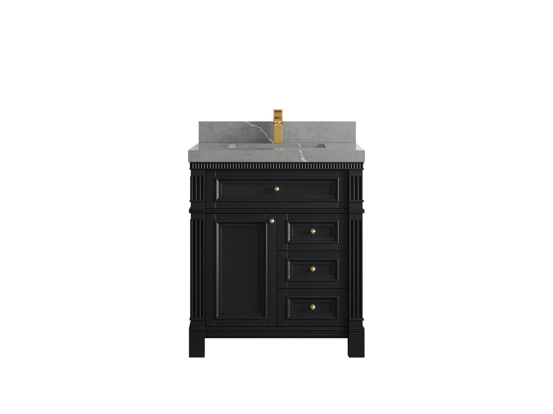 Paris 30 in. W x 22 in. D Single Sink Bathroom Vanity in Black  with 2 in Piatra Gray Quartz Countertop