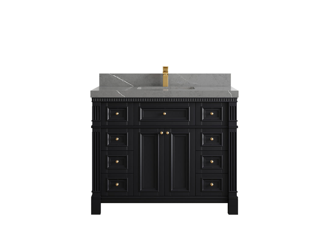 Paris 42 in. W x 22 in. D Single Sink Bathroom Vanity in Black with 2 in Piatra Gray Quartz Countertop