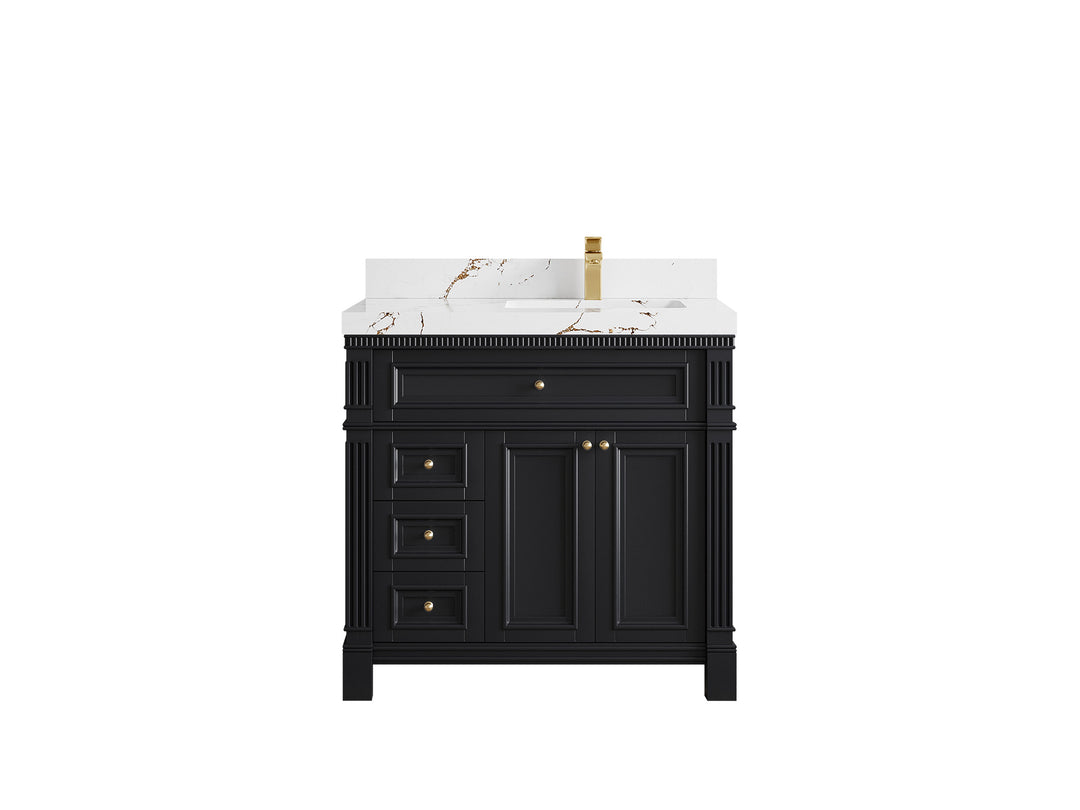 Paris 36 in. W x 22 in. D Right  Offset Sink Bathroom Vanity in Black   with 2 in Viola Brown Quartz Countertop