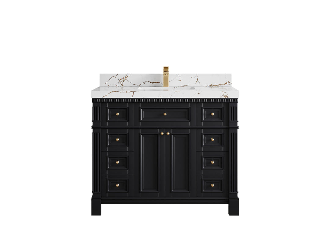 Paris 42 in. W x 22 in. D Single Sink Bathroom Vanity in Black with 2 in Viola Brown Quartz Countertop