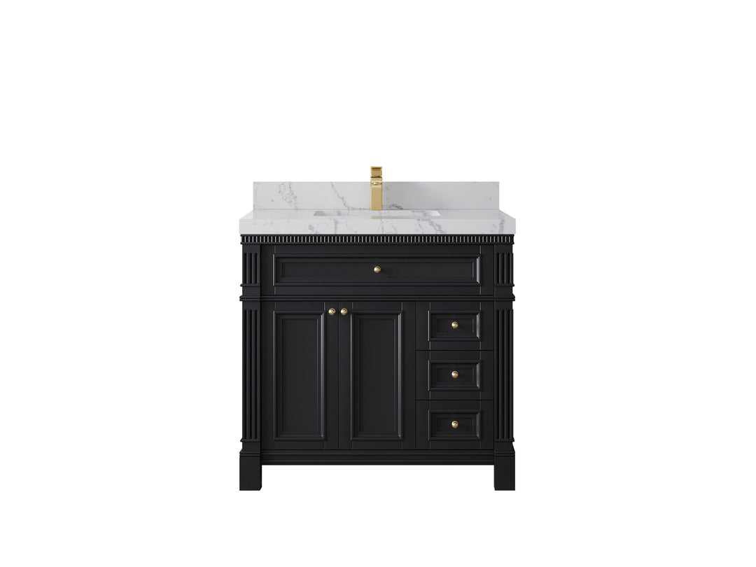 Paris 36 in. W x 22 in. D Center Sink Bathroom Vanity in Black with 2 in Venatino Quartz Countertop