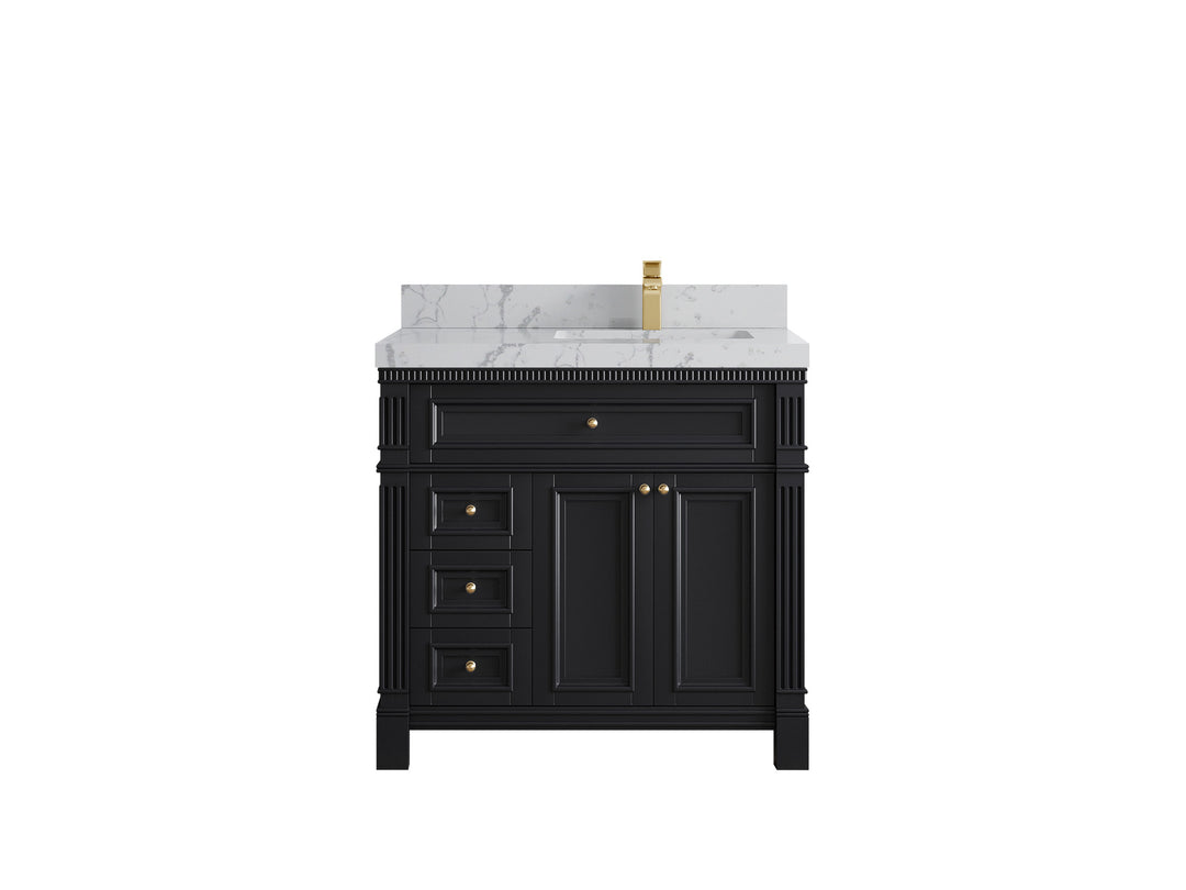 Paris 36 in. W x 22 in. D Right  Offset Sink Bathroom Vanity in Black   with 2 in Venatino Quartz Countertop