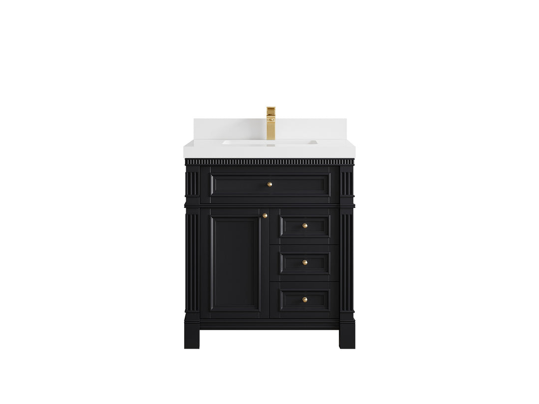 Paris 30 in. W x 22 in. D Single Sink Bathroom Vanity in Black  with 2 in White Quartz Countertop