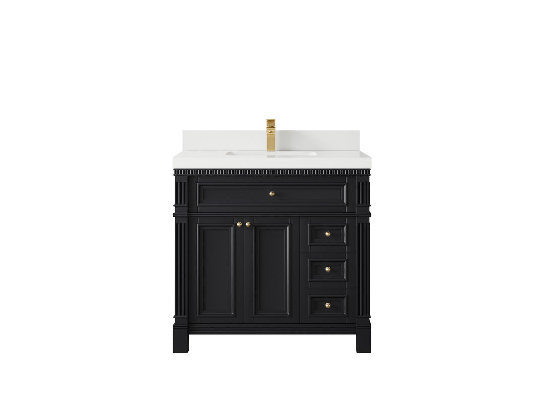 Paris 36 in. W x 22 in. D Center Sink Bathroom Vanity in Black with 2 in White Quartz Countertop