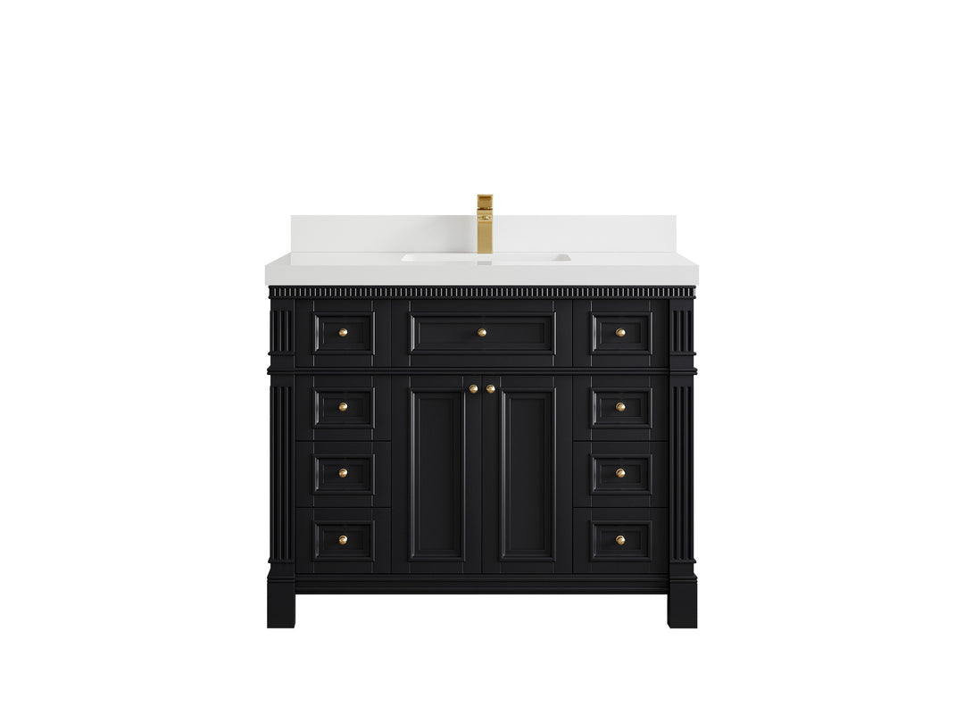 Paris 42 in. W x 22 in. D Single Sink Bathroom Vanity in Black with 2 in White Quartz Countertop