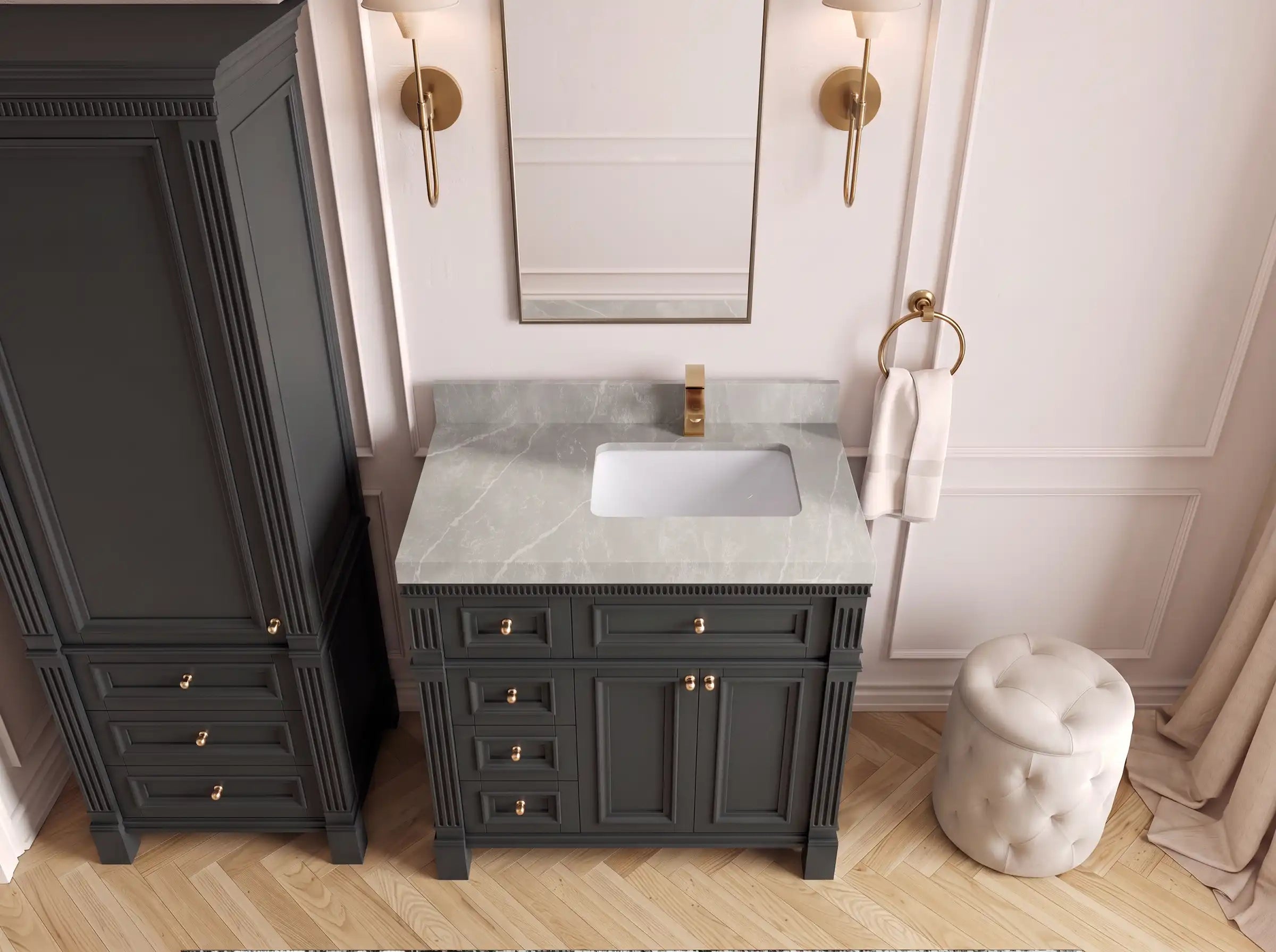 Paris 36 in. W x 22 in. D Right Offset Sink Bathroom Vanity