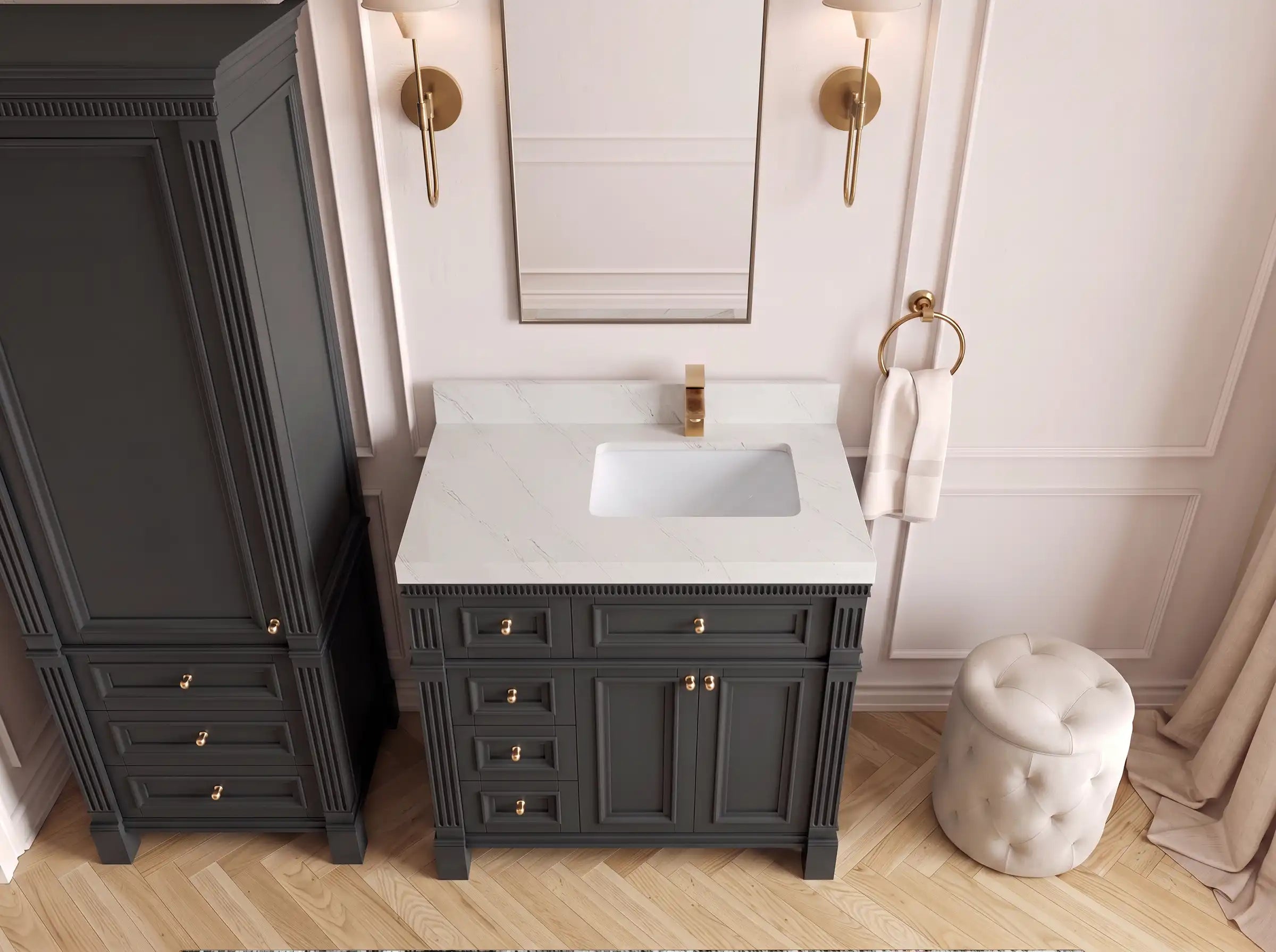Paris 36 in. W x 22 in. D Right Offset Sink Bathroom Vanity