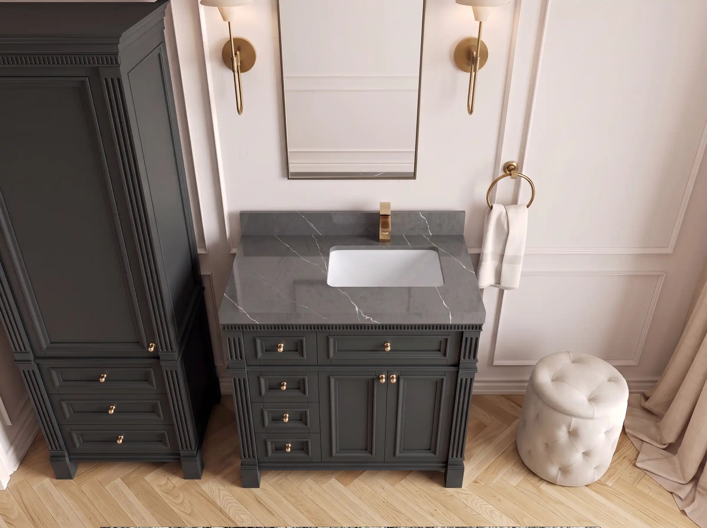 Paris 36 in. W x 22 in. D Right Offset Sink Bathroom Vanity