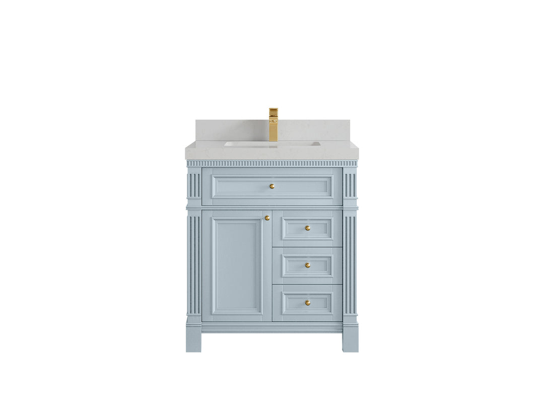 Paris  30 in. W x 22 in. D Single Sink Bathroom Vanity in Blue Heather with 2 in Carrara Quartz Countertop