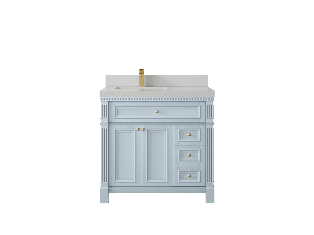 Paris 36 in. W x 22 in. D Left  Offset Sink Bathroom Vanity Blue Heather  with 2 in Carrara Quartz Countertop – Top View