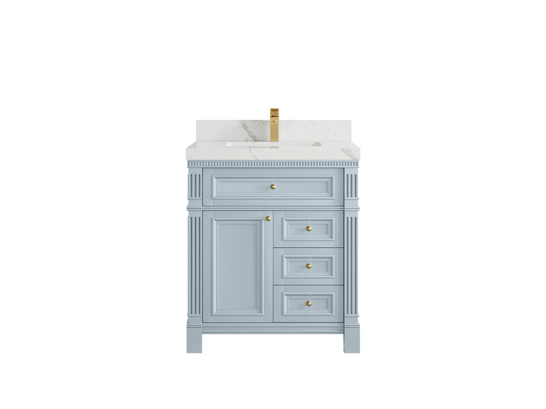 Paris  30 in. W x 22 in. D Single Sink Bathroom Vanity in Blue Heather with 2 in Calacatta Laza Quartz Countertop