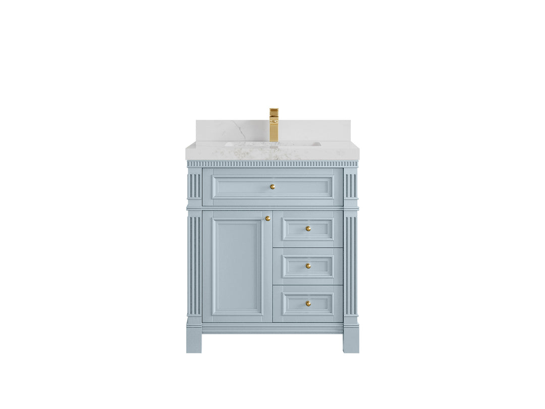 Paris  30 in. W x 22 in. D Single Sink Bathroom Vanity in Blue Heather with 2 in Calacatta Nuvo Quartz Countertop