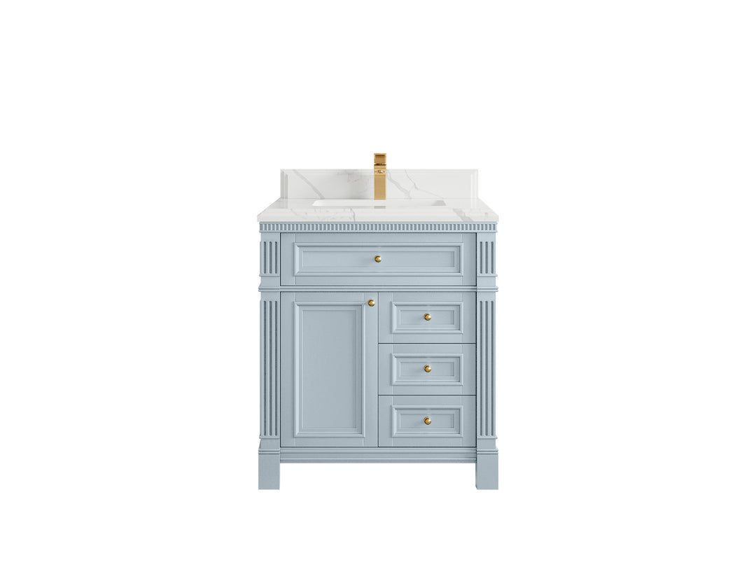 Paris  30 in. W x 22 in. D Single Sink Bathroom Vanity in Blue Heather with 1.5 in Calacatta Laza Quartz Countertop