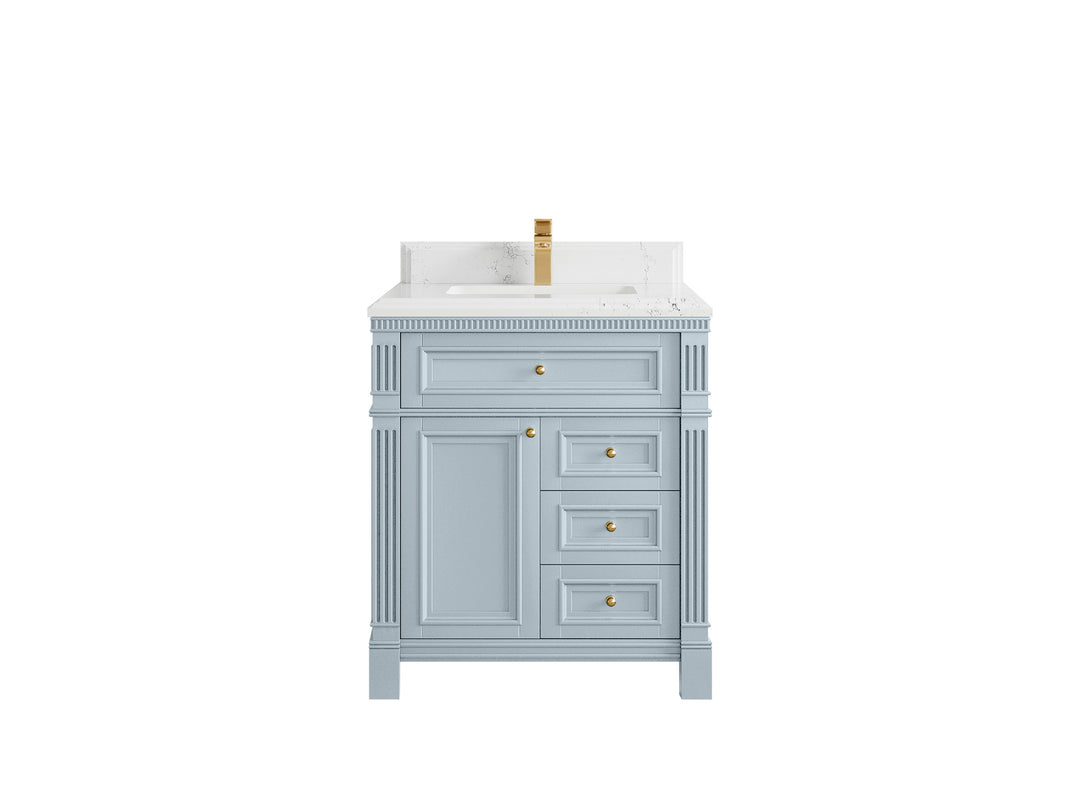 Paris  30 in. W x 22 in. D Single Sink Bathroom Vanity in Blue Heather with 1.5 in Empira White Quartz Countertop