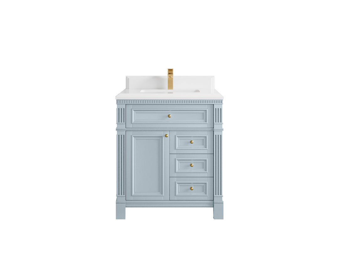 Paris  30 in. W x 22 in. D Single Sink Bathroom Vanity in Blue Heather with 1.5 in White Quartz Countertop