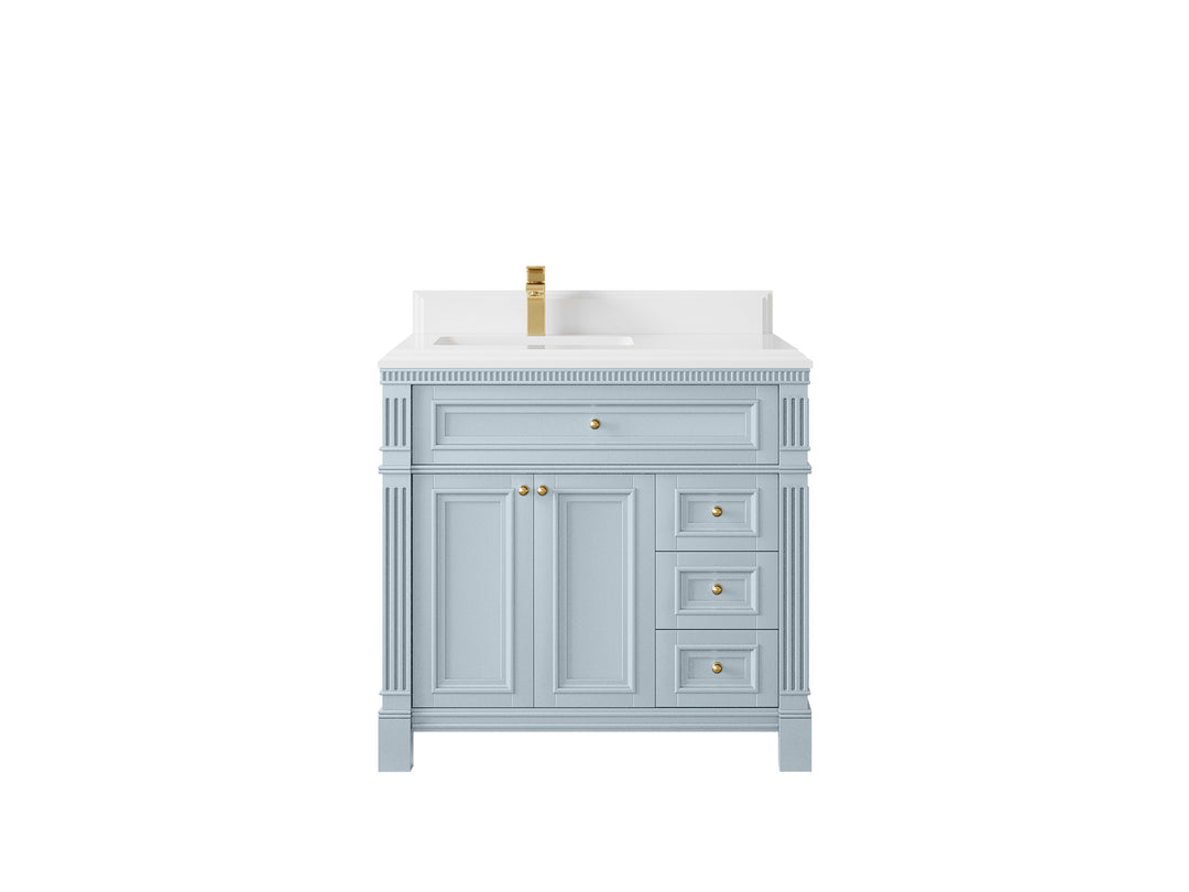 Paris 36 in. W x 22 in. D Left  Offset Sink Bathroom Vanity Blue Heather  with 1.5 in White Quartz Countertop