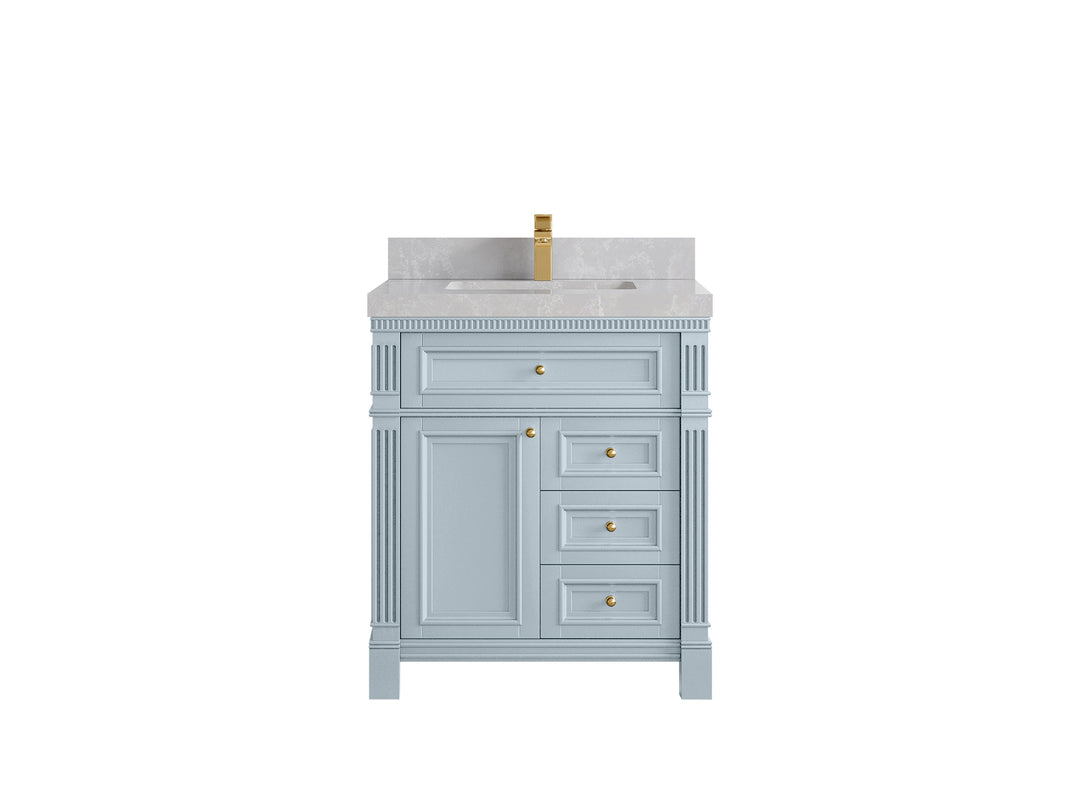 Paris  30 in. W x 22 in. D Single Sink Bathroom Vanity in Blue Heather with 2 in Pearl Light Gray Quartz Countertop