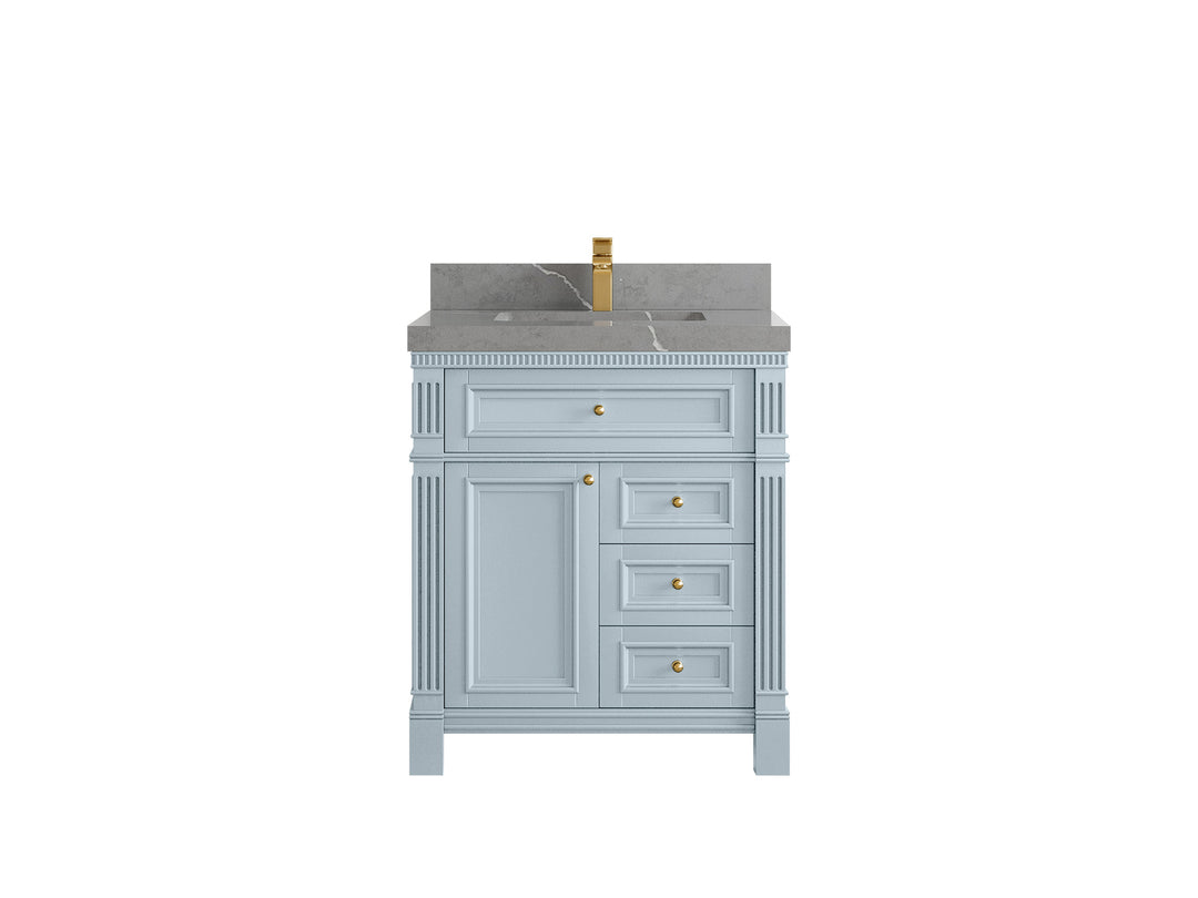 Paris  30 in. W x 22 in. D Single Sink Bathroom Vanity in Blue Heather with 2 in Piatra Gray Quartz Countertop