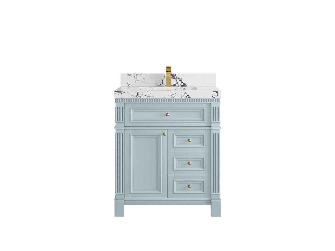 Paris  30 in. W x 22 in. D Single Sink Bathroom Vanity in Blue Heather with 2 in Viola Night Quartz Countertop