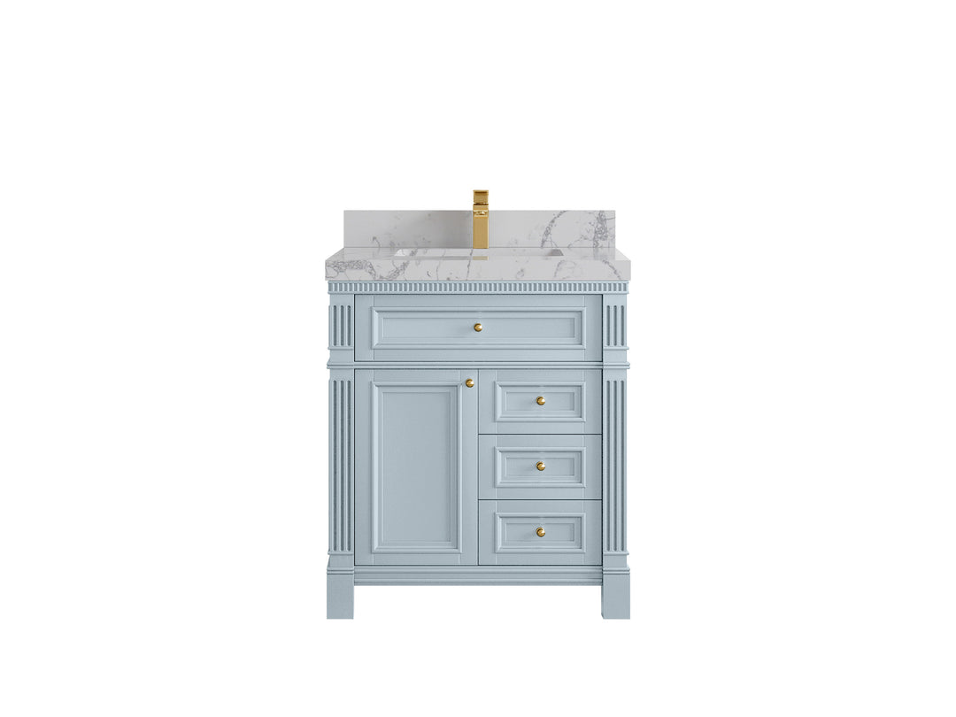 Paris  30 in. W x 22 in. D Single Sink Bathroom Vanity in Blue Heather with 2 in Venatino Quartz Countertop