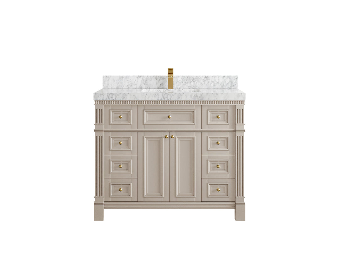 Paris 42 in. W x 22 in. D Single Sink Bathroom Vanity in Fine Grain  with 2 in Carrara Quartz Countertop