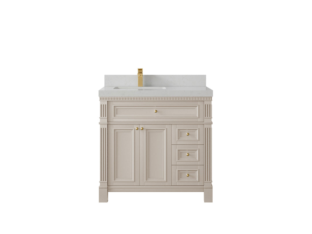 Paris 36 in. W x 22 in. D Left Offset Sink Bathroom Vanity in Fine Grain with 2 in Carrara Quartz Countertop