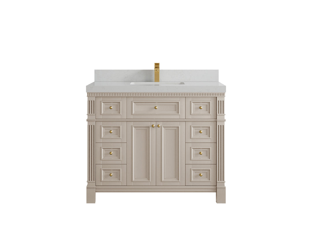 Paris 42 in. W x 22 in. D Single Sink Bathroom Vanity in Fine Grain  with 1.5 in Calacatta Laza Quartz Countertop