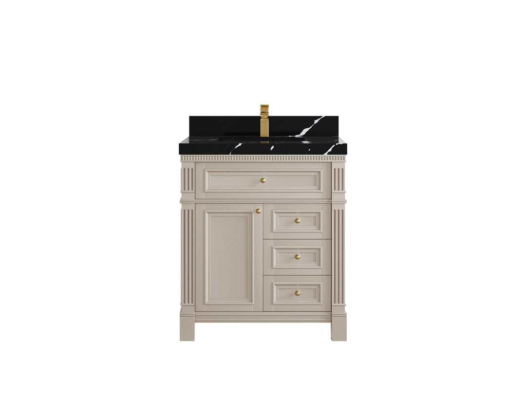 Paris 30 in. W x 22 in. D Single Sink Bathroom Vanity in Fine Grain   with 2 in Calacatta Black Quartz Countertop