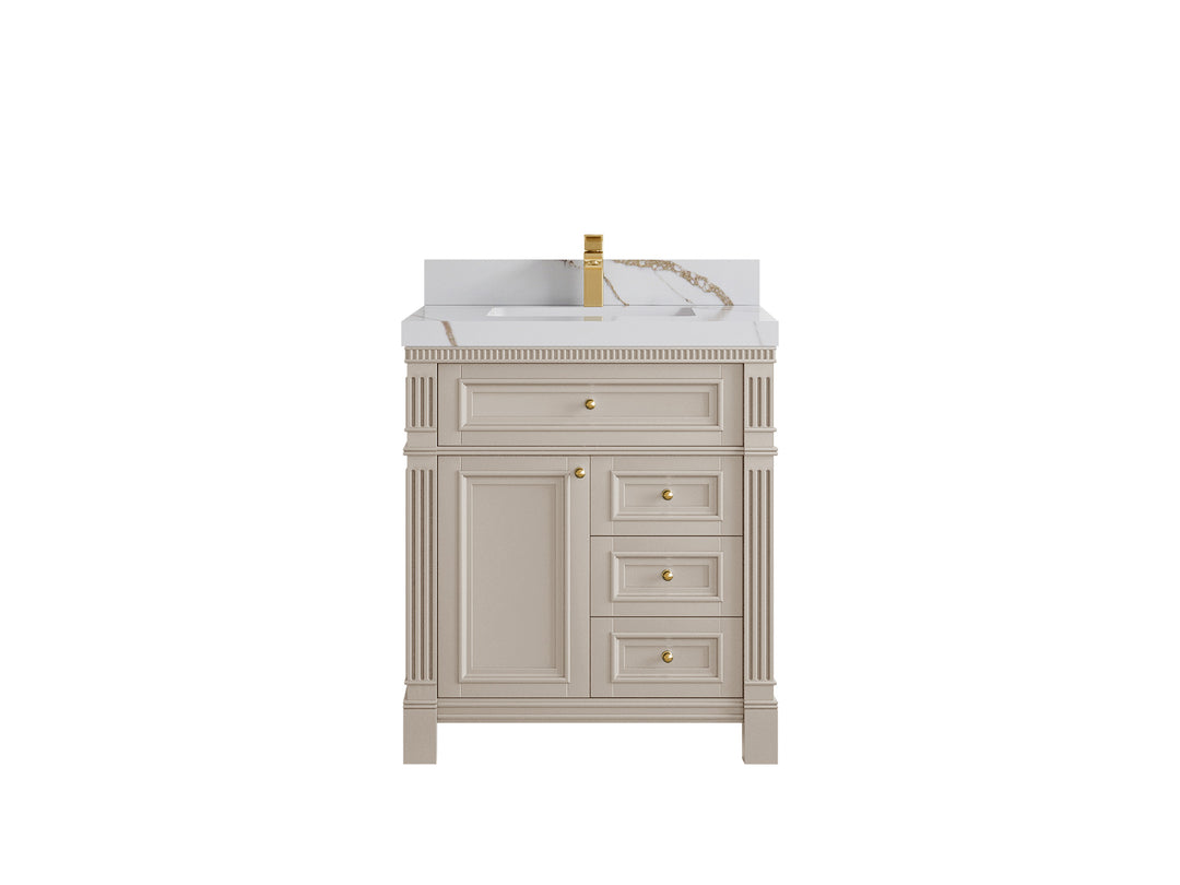 Paris 30 in. W x 22 in. D  Single  Sink Bathroom Vanity in Fine Grain   with 2 in Calacatta Gold Quartz Countertop