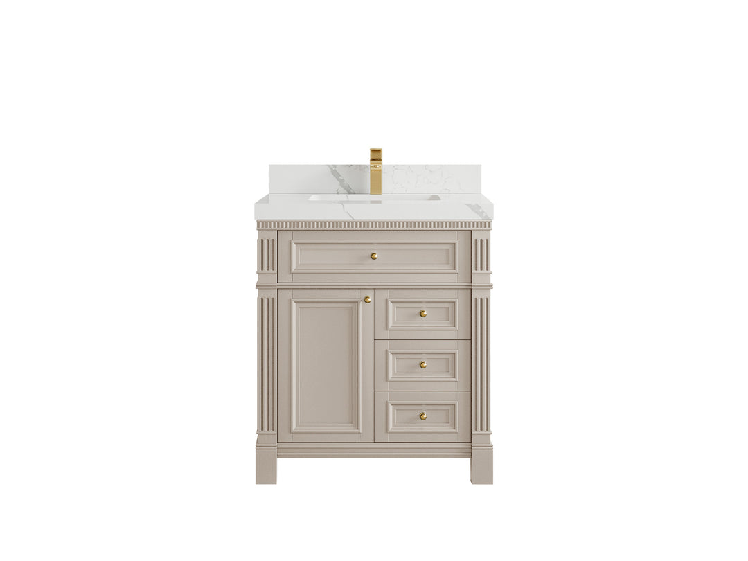 Paris 30 in. W x 22 in. D Single Sink Bathroom Vanity in Fine Grain   with 2 in Calacatta Laza Quartz Countertop