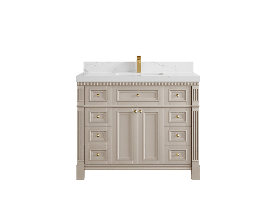 Paris 42 in. W x 22 in. D Single Sink Bathroom Vanity in Fine Grain  with 2 in Calacatta Laza Quartz Countertop