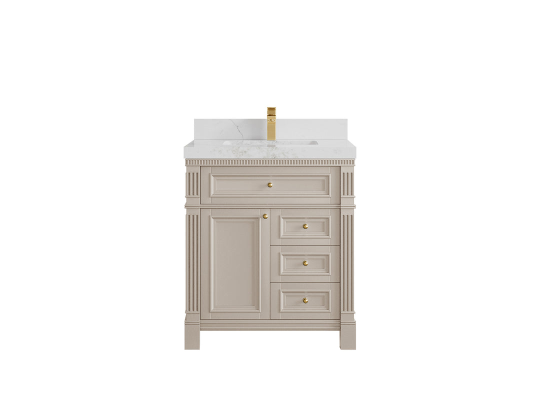 Paris 30 in. W x 22 in. D Single Sink Bathroom Vanity in Fine Grain   with 2 in Calacatta Nuvo Quartz Countertop