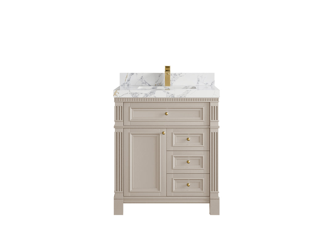 Paris 30 in. W x 22 in. D Single Sink Bathroom Vanity in Fine Grain   with 2 in Poanazzo Quartz Countertop