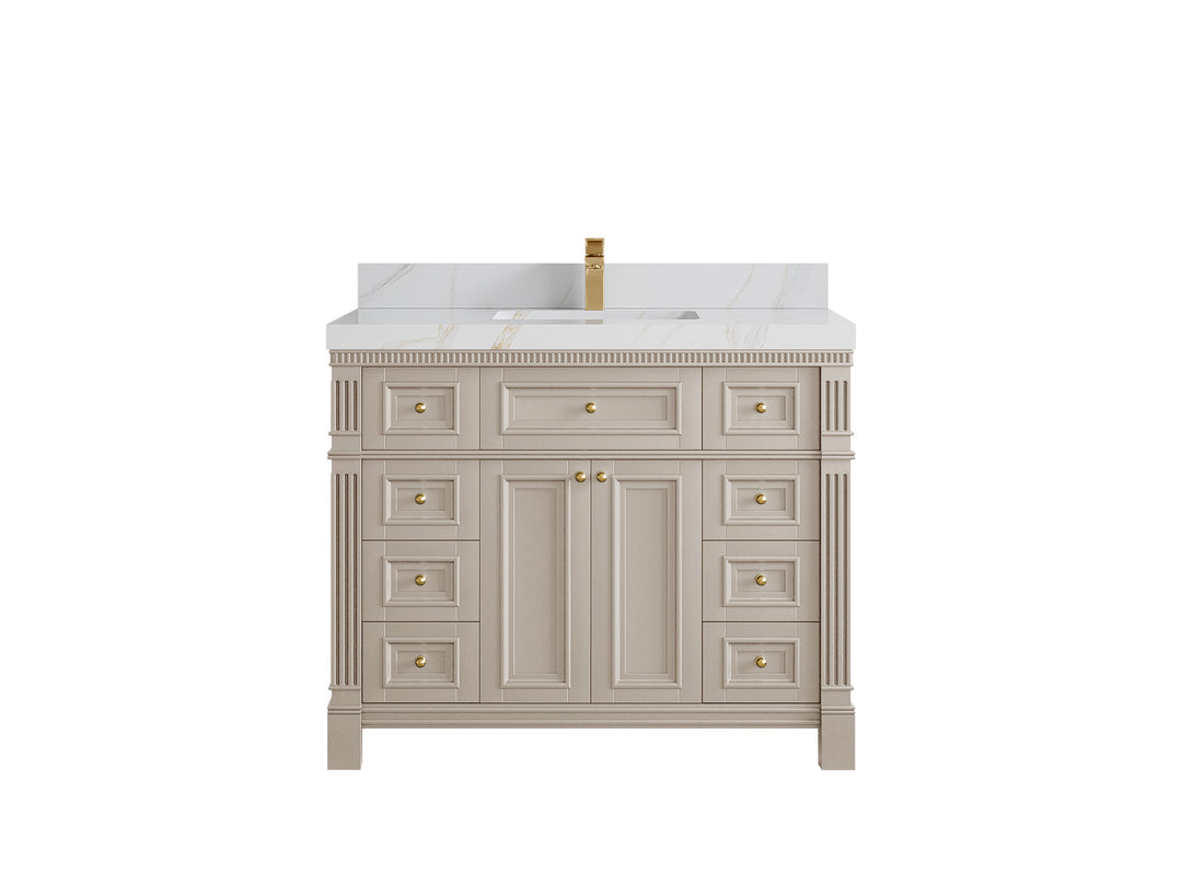 Paris 42 in. W x 22 in. D  Single  Sink Bathroom Vanity in Fine Grain  with 2 in Calacatta Sienna Quartz Countertop