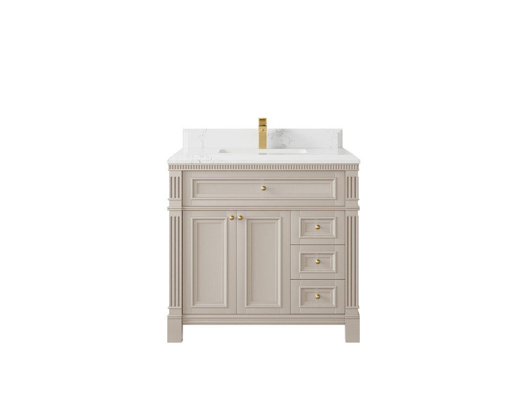 Paris 36 in. W x 22 in. D Center Sink Bathroom Vanity in Fine Grain  with 1.5 in Empira White Quartz Countertop