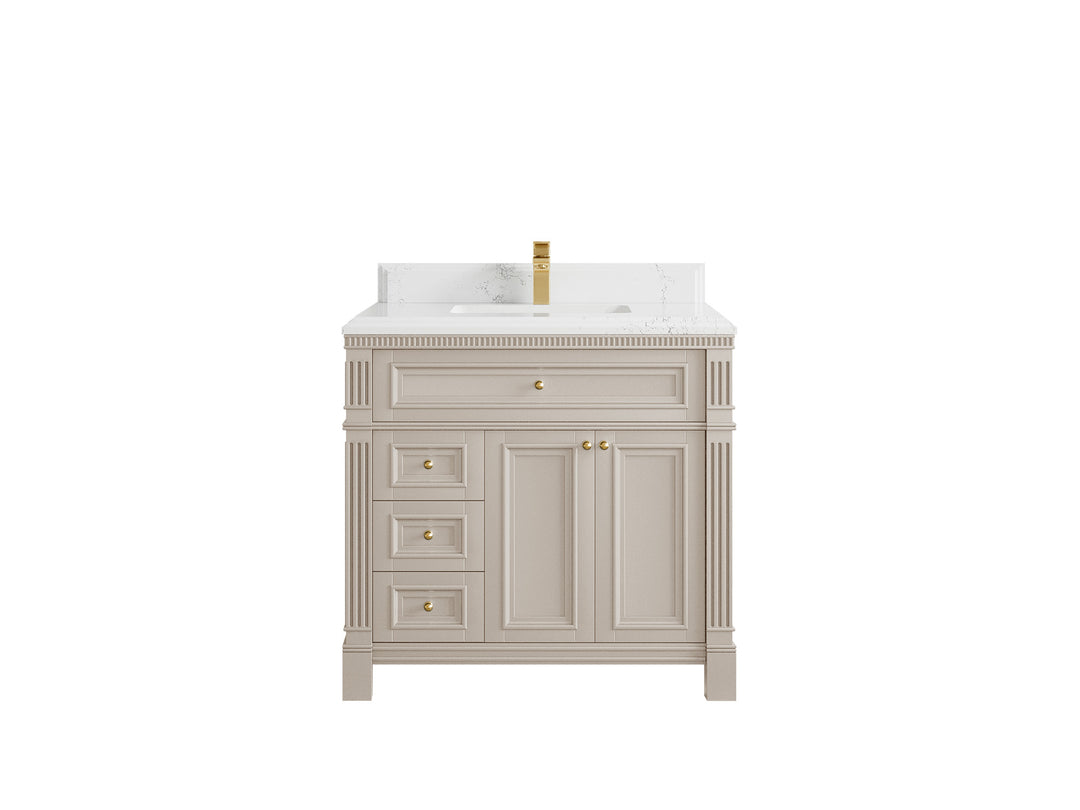 Paris 36 in. W x 22 in. D Center Sink Bathroom Vanity in Fine Grain  with 1.5 in Empira White Quartz Countertop