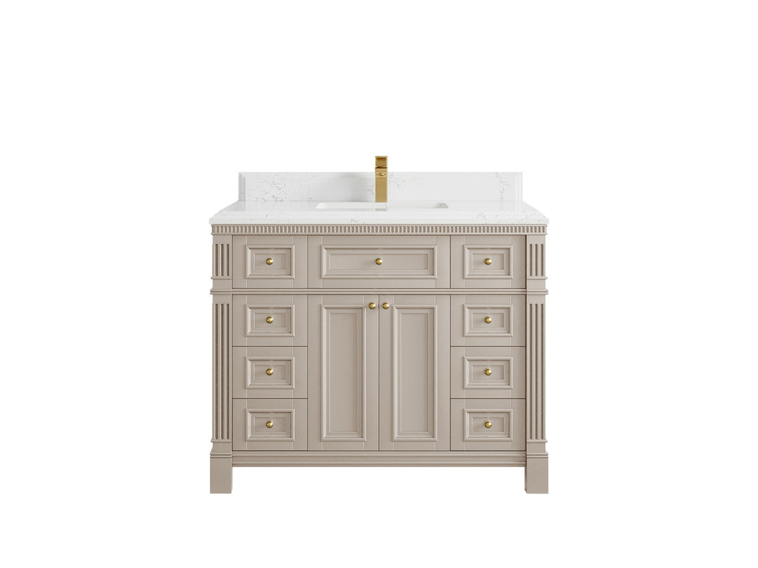 Paris 42 in. W x 22 in. D Single Sink Bathroom Vanity in Fine Grain  with 1.5 in Empira White Quartz Countertop